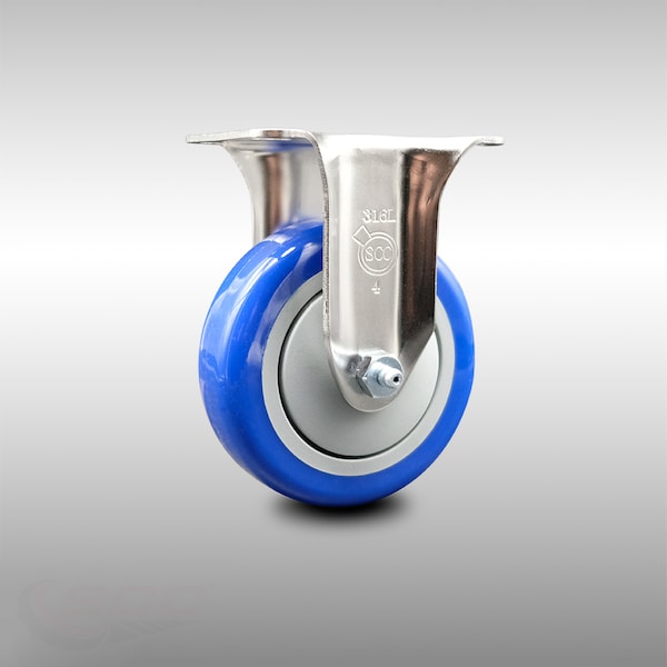 4 Inch 316SS Blue Polyurethane Wheel Rigid Top Plate Caster